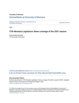57Th Montana Legislature: News Coverage of the 2001 Session