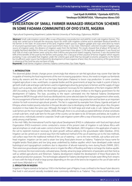 Evaluation of Small Farmer Managed Irrigation Schemes in Some Fadama Communities of Oyo State, Nigeria