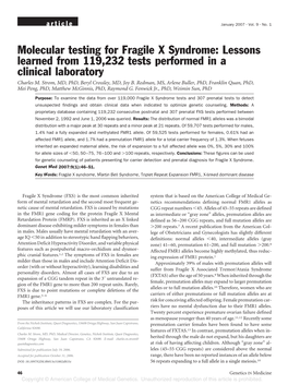 Molecular Testing for Fragile X Syndrome: Lessons Learned from 119,232 Tests Performed in a Clinical Laboratory Charles M