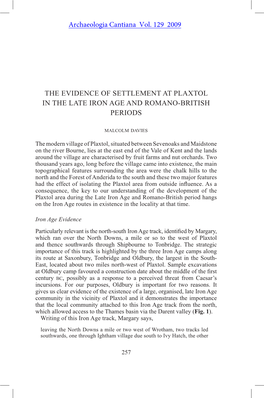 The Evidence of Settlement at Plaxtol in the Late Iron Age and Romano-British Periods