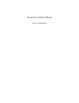 Geometric Number Theory Lenny Fukshansky