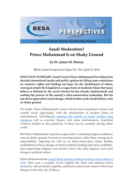 Saudi Moderation? Prince Muhammad Is on Shaky Ground