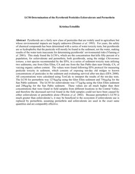 LC50 Determination of the Pyrethroid Pesticides Esfenvalerate and Permethrin