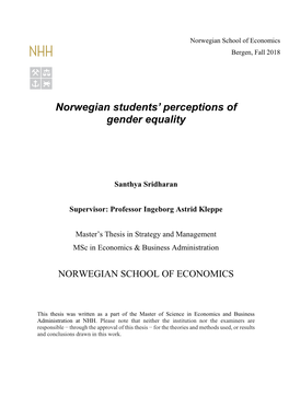 Norwegian Students' Perceptions of Gender Equality