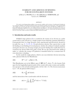 Stability and Absence of Binding for Multi-Polaron Systems