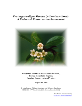 Crataegus Saligna Greene (Willow Hawthorn): a Technical Conservation Assessment