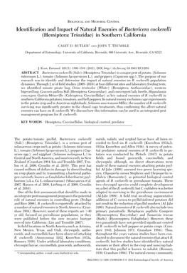 Butler, C.D. and J. T . Trumble. 2012. Identification and Impact of Natural