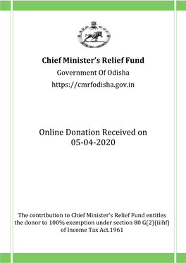 Online Donation Re Donation Received on 05-04-2020 On