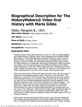 Biographical Description for the Historymakers® Video Oral History with Marla Gibbs