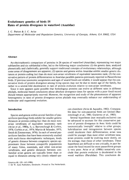 Evolutionary Genetics of Birds IV Rates of Protein Divergence in Waterfowl (Anatidae)