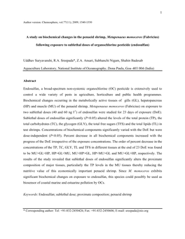 1 a Study on Biochemical Changes in the Penaeid Shrimp