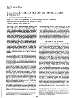 Sequence and Evolution of HLA-DR7- and -Drw53-Associated ,8-Chain Genes (Class II Histocompatibility Antigens/Gene Conversion) JOHN A