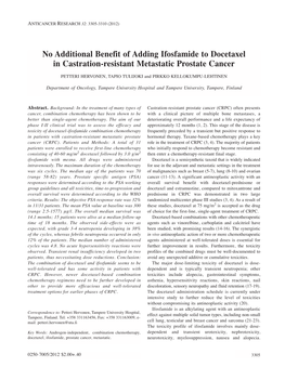 No Additional Benefit of Adding Ifosfamide to Docetaxel in Castration-Resistant Metastatic Prostate Cancer