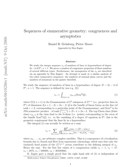 Arxiv:Math/0610286V1 [Math.NT] 9 Oct 2006 Sequences of Enumerative