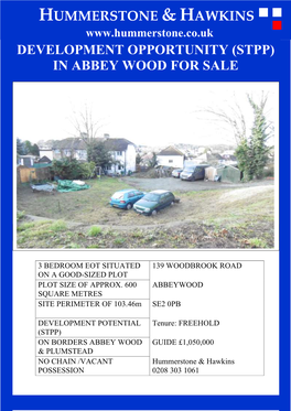 Development Opportunity (Stpp) in Abbey Wood for Sale