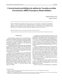 Caracterização Morfológica De Adultos De Nusalala Tessellata (Gerstaecker, 1888) (Neuroptera, Hemerobiidae)
