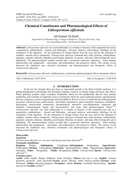 Chemical Constituents and Pharmacological Effects of Lithospermum Officinale