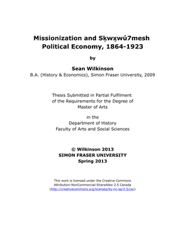Missionization and Sḵwxwú7mesh ̱ Political Economy, 1864-1923