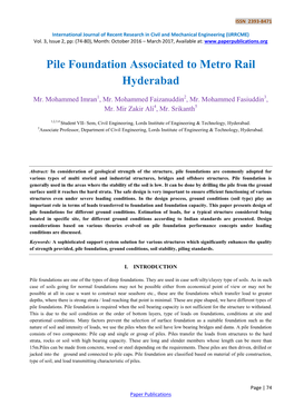 Pile Foundation Associated to Metro Rail Hyderabad