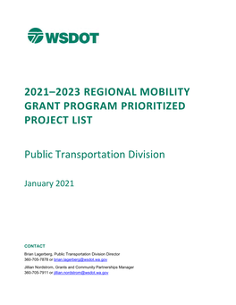 Regional Mobility Grant Program 2021-2023 Prioritized List of Projects