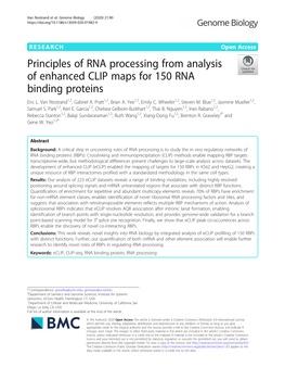 Principles of RNA Processing from Analysis of Enhanced CLIP Maps for 150 RNA Binding Proteins Eric L