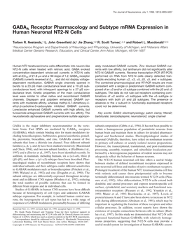 GABAA Receptor Pharmacology and Subtype Mrna Expression in Human Neuronal NT2-N Cells