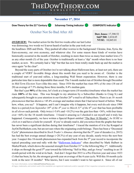 Dow Theory for the 21St Century Schannep Timing Indicator COMPOSITE Indicator