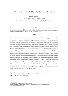 Patent Families: When Do Different Definitions Really Matter?