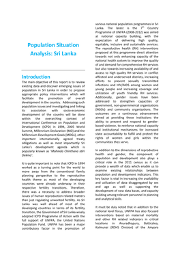 Population Situation Analysis: Sri Lanka
