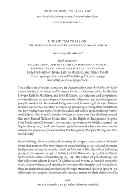 Undrip Ten Years On: the Struggle for Peace in a Settler Colonial World