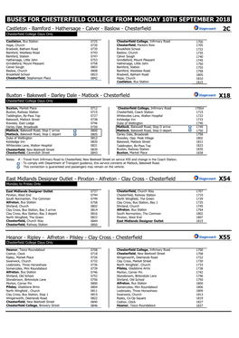 BUSES for CHESTERFIELD COLLEGE from MONDAY 10TH SEPTEMBER 2018 Castleton - Bamford - Hathersage - Calver - Baslow - Chesterfield 2C Chesterfield College Days Only