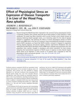 Effect of Physiological Stress on Expression of Glucose Transporter 2 in Liver of the Wood Frog, Rana Sylvatica ANDREW J