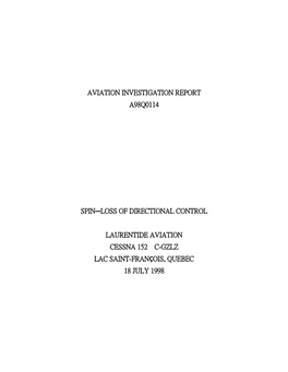 Aviation Investigation Report A98q0114