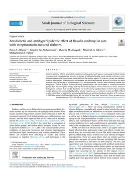 Antidiabetic and Antihyperlipidemic Effect of Duvalia Corderoyi in Rats with Streptozotocin-Induced Diabetes ⇑ Nora A