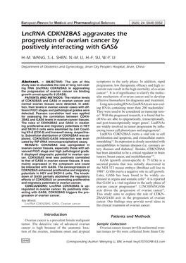 Lncrna CDKN2BAS Aggravates the Progression of Ovarian Cancer by Positively Interacting with GAS6