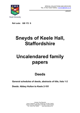 Sneyds of Keele Hall, Staffordshire Uncalendared