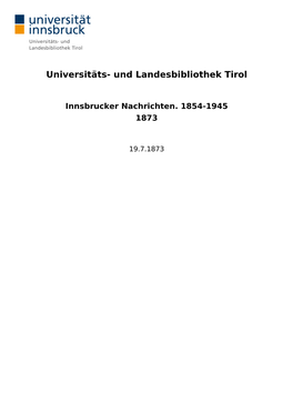 Universitäts- Und Landesbibliothek Tirol Innsbrucker Nachrichten. 1854