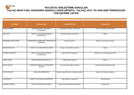 (Isparta - Yalvaç) 2019 Yili Son Sinif Öğrencileri Yerleştirme Listesi