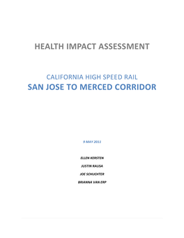 Health Impact Assessment San Jose to Merced Corridor