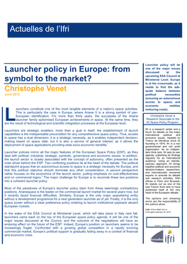 Launcher Policy in Europe: from Symbol to the Market? Actuelles De L