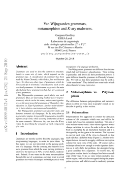 Van Wijngaarden Grammars, Metamorphism and K-Ary Malwares