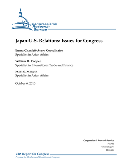 Japan-U.S. Relations: Issues for Congress