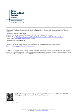 Scientific Papers III. a Geological Reconnaissance of South Turkana Author(S): Sultan Rhemtulla Source: the Geographical Journal, Vol