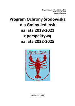 Program Ochrony Środowiska Dla Gminy Jedlińsk Na Lata 2018-2021 Z Perspektywą Na Lata 2022-2025