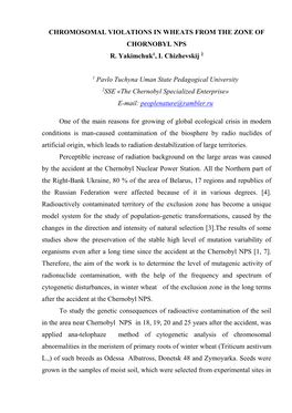 Chromosomal Violations in Wheats from the Zone of Chornobyl Nps R