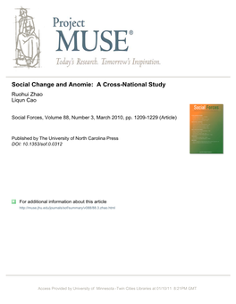 Social Change and Anomie: a Cross-National Study Ruohui Zhao Liqun Cao