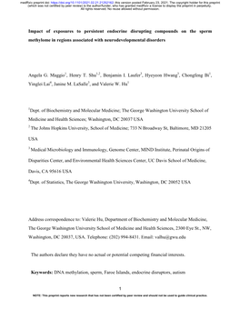 Impact of Exposures to Persistent Endocrine Disrupting Compounds on the Sperm Methylome in Regions Associated with Neurodevelopmental Disorders