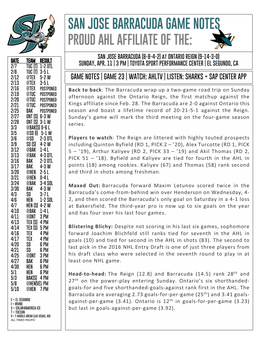 San Jose Barracuda Game Notes