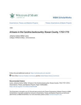 Rowan County, 1753-1770