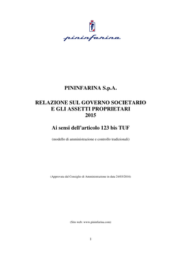 PININFARINA S.P.A. RELAZIONE SUL GOVERNO SOCIETARIO E GLI